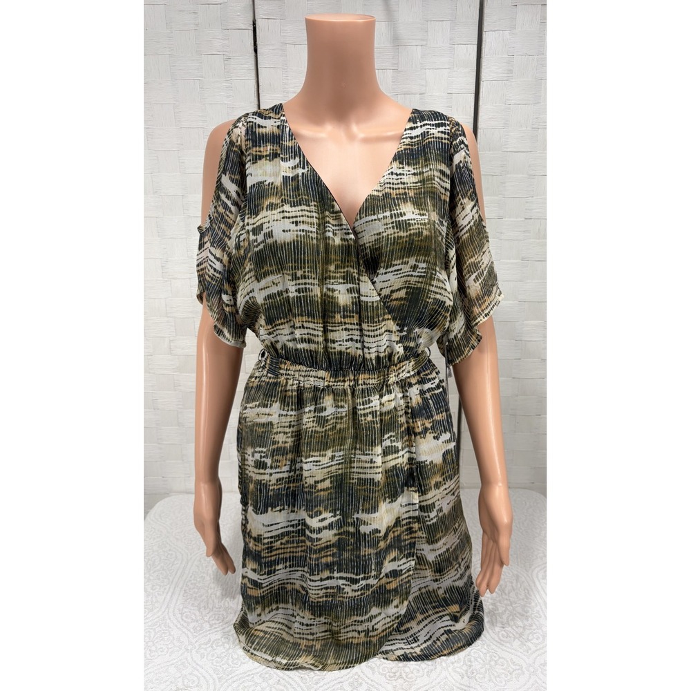 Charlie Jade abstract print silk dress faux wrap v-neck womens small boho